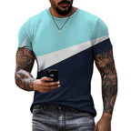 Summer New Men's Patchwork Sports Print Short Sleeve T-Shirt