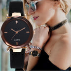 Modische Paare Wassertropfen-geschliffene Diamant-mattierte Lederarmband Quarz Rhombus Uhr für Damen