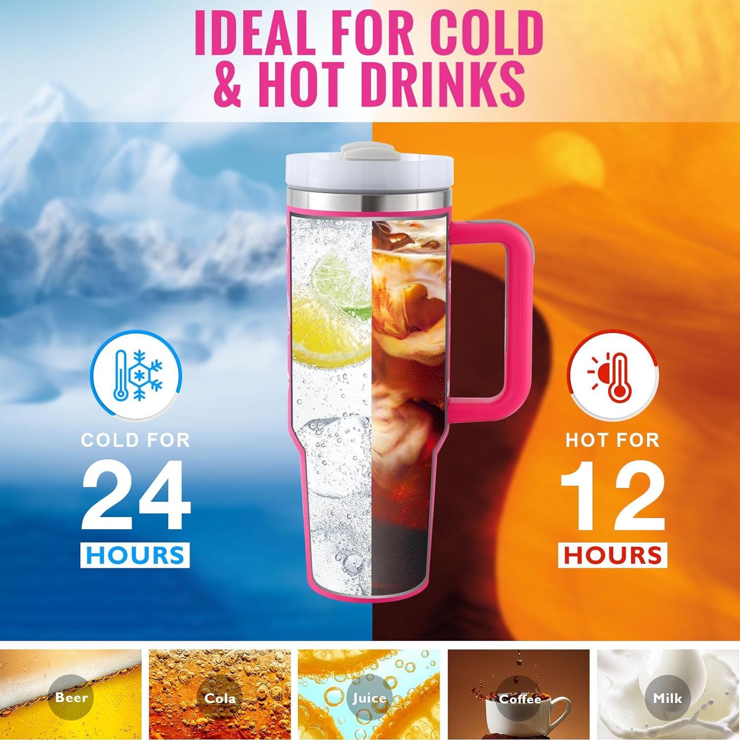 40 oz Becher mit Griff und Strohhalm, isoliert, auslaufsicher, Vakuum-Kaffeetasse aus Edelstahl mit Deckel, konischer Becher, Geschenke für Valentinsliebhaber, geeignet für Auto, Fitnessstudio, Büro, Reisen