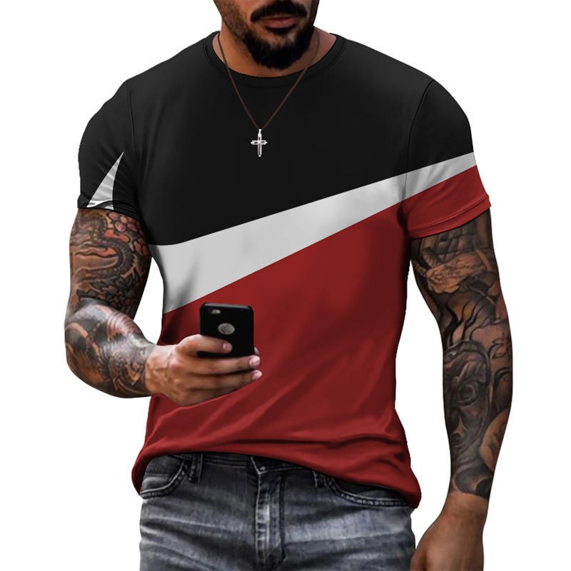Summer New Men's Patchwork Sports Print Short Sleeve T-Shirt