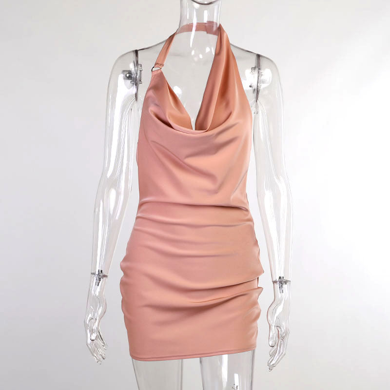 Robe de soirée en satin Col en V Dos nu Sans manches Mini Robe de soirée d'été