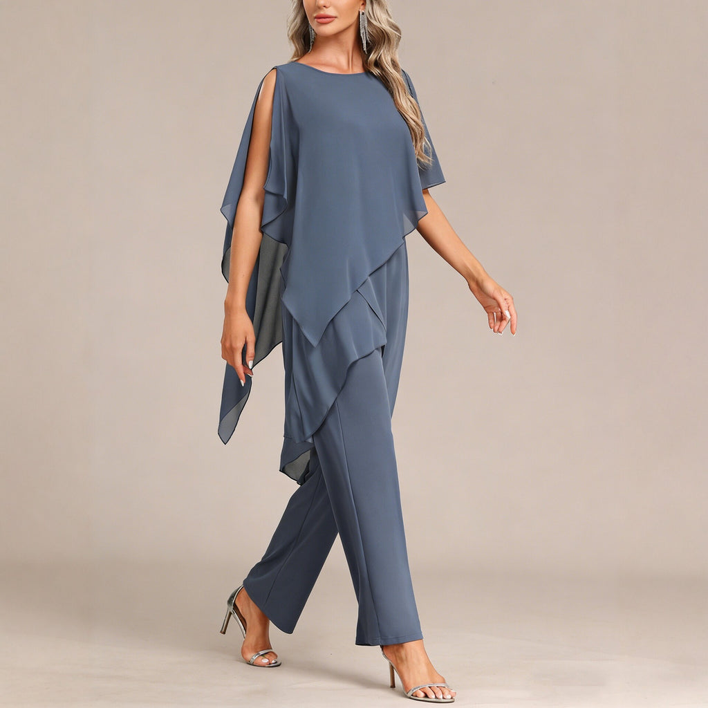 Ensemble deux pièces asymétrique et pantalon à épaules dénudées pour femme
