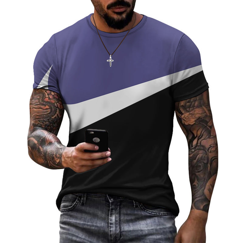 Summer New Men's Patchwork Sports Print Short Sleeve T-Shirt
