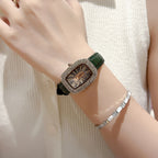 Damen Rhombus Quartz Uhr - Wassertropfen Diamant, Lederarmband, Paar
