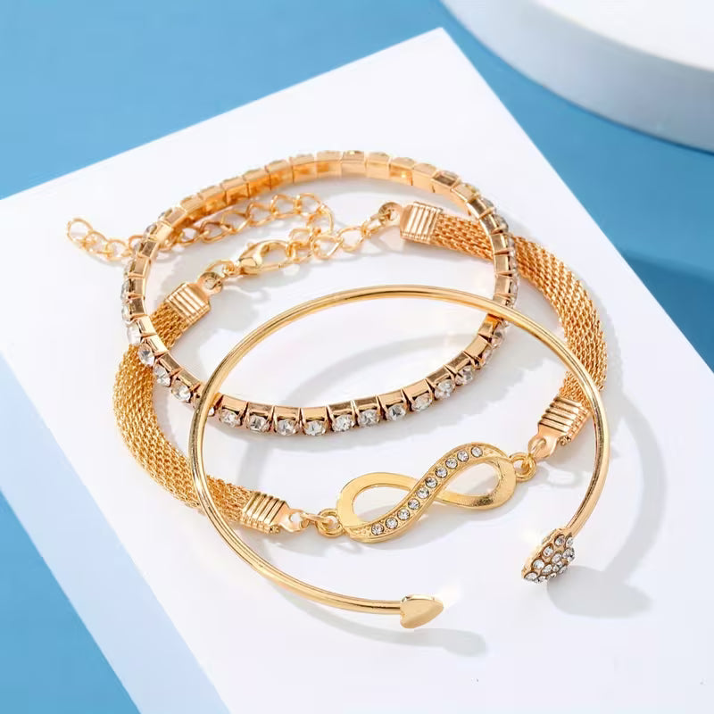 3-teiliges Armband- und Armreif-Set für Damen, modisch und elegant