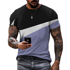Summer New Men's Patchwork Sports Print Short Sleeve T-Shirt