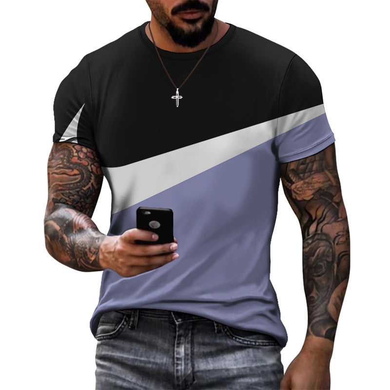 Summer New Men's Patchwork Sports Print Short Sleeve T-Shirt