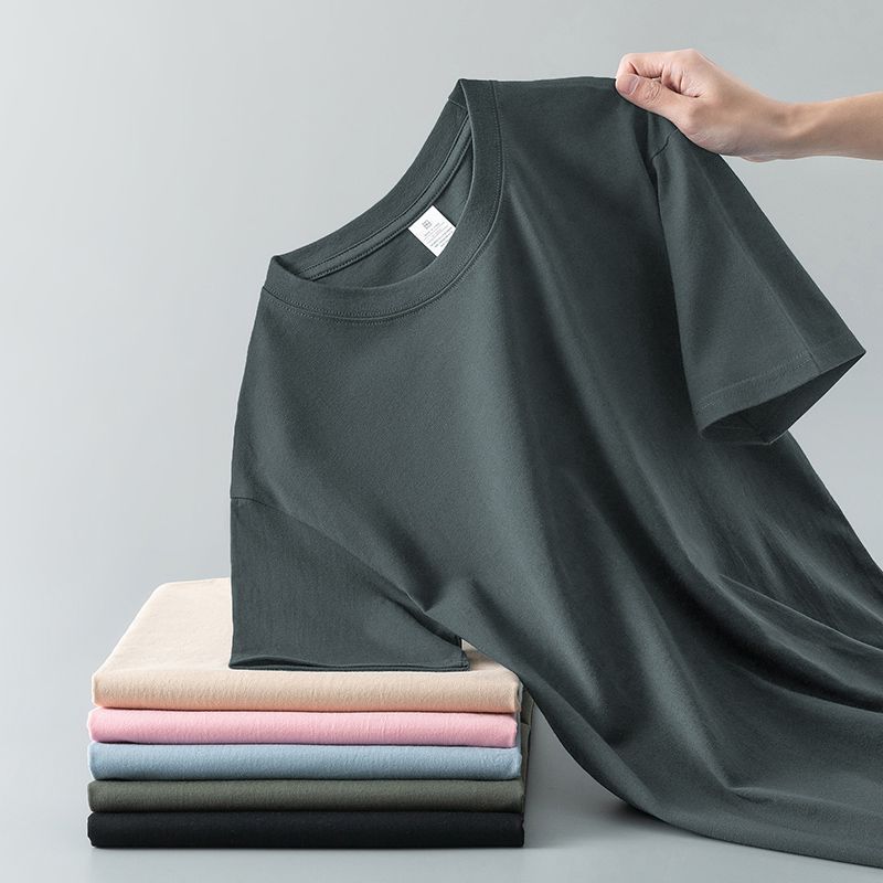 Débardeur à col rond et à manches courtes en coton pur pour hommes et femmes, t-shirt d'été de couleur unie