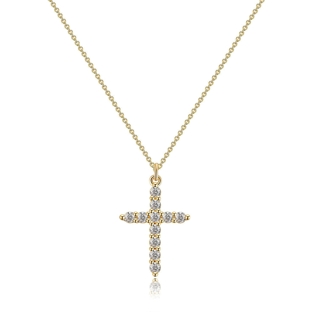 Collier rotatif couronne en croix serti de faux diamants