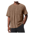 Retro Washed Pocket 3D Digital Print All-Match Crew Neck Short-Sleeve T-Shirt