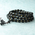 Natural Wood 108 Buddha Beads Yellow Flower Pear Ebony