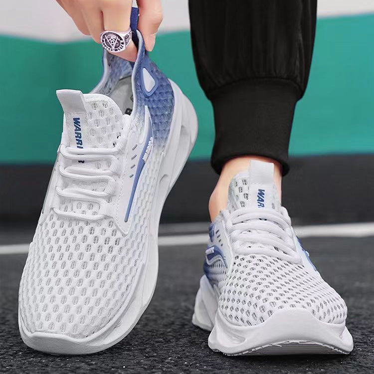Baskets montantes à lacets pour hommes, chaussures de sport en maille, semelle creuse tendance, chaussures de course à tige basse
