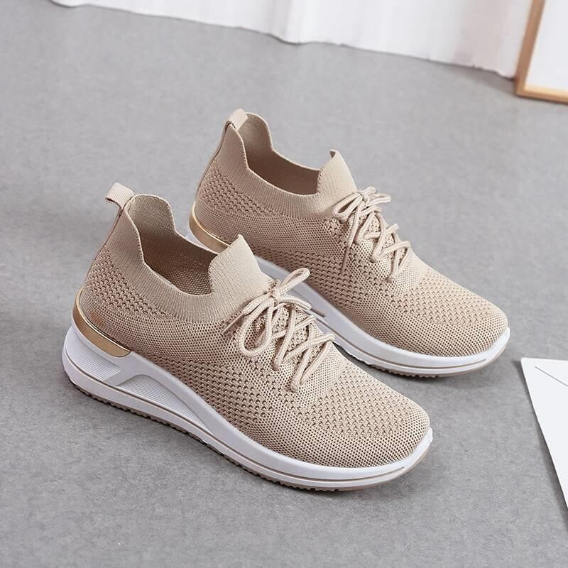 Chaussures décontractées respirantes pour femmes à semelle épaisse tricotée à talon compensé, nouveau style automne