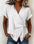Women's Casual Lapel Collar Lace-Up Short-Sleeve Top