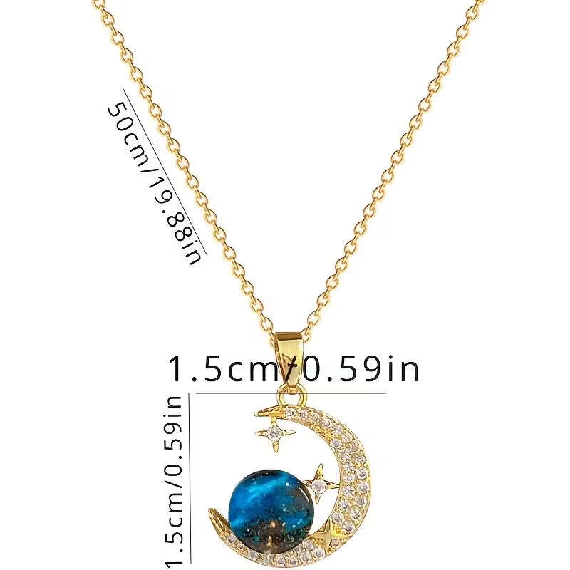 Unisex-Halskettenset mit Weltraum-Mond-Design, Edelstahl 304