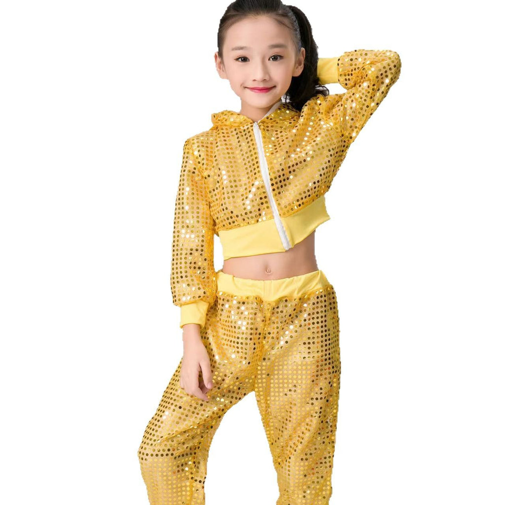 Kinder Pailletten Hip-Hop Straßentanz Auftritts-Cheerleading-Team-Sportbekleidung