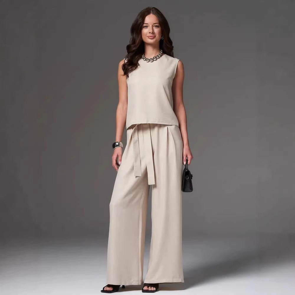 Ensemble pantalon ample décontracté sans manches pour femme