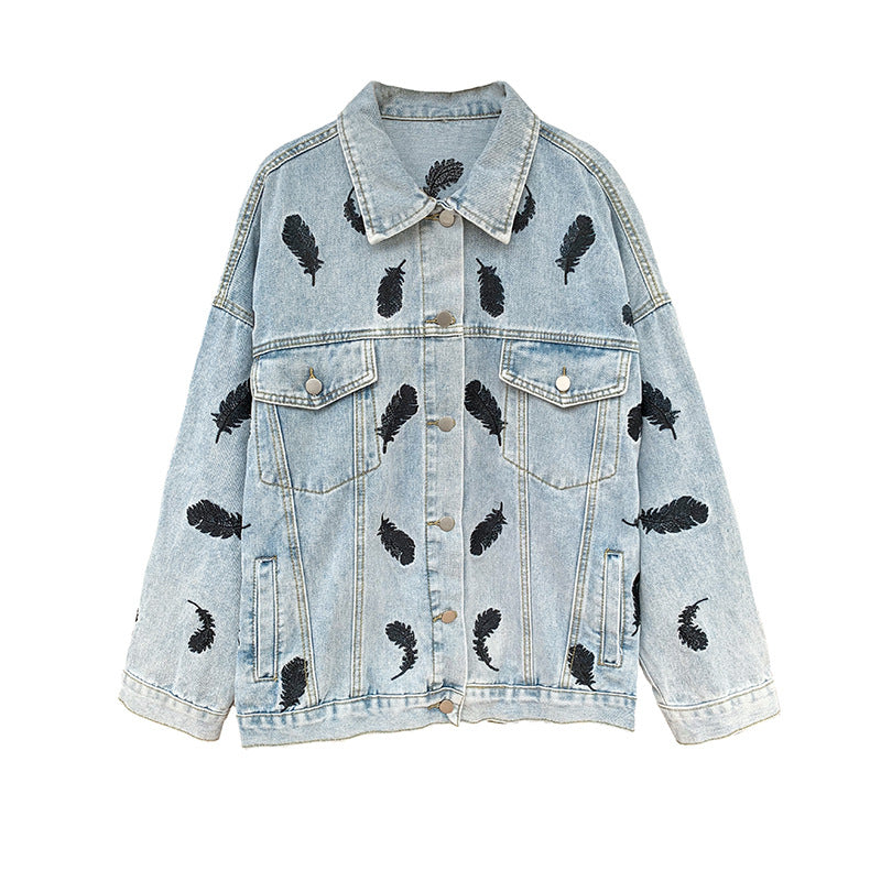 Modedruck Revers Lockere Wild Salt Jeansjacke