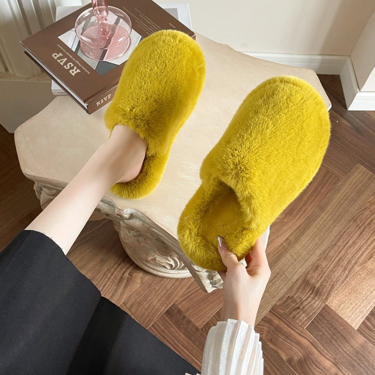 Female Candy Color One-word Cotton Slippers