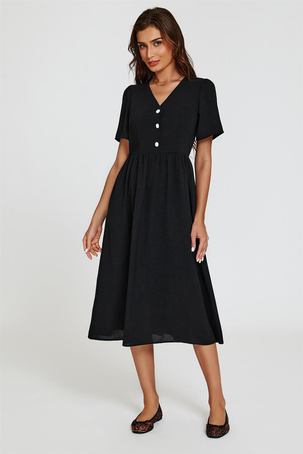 Midi-Kleid mit Knopfleiste in Schwarz