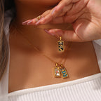 Mode Tarot Halskette mit Strasssteinen, Diamantbesetzter Anhänger, Rechteckige Tropfenhalskette aus Edelstahl, Schmuck