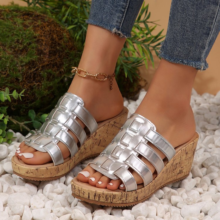 Nouvelles sandales romaines compensées peep-toe euro-américaines