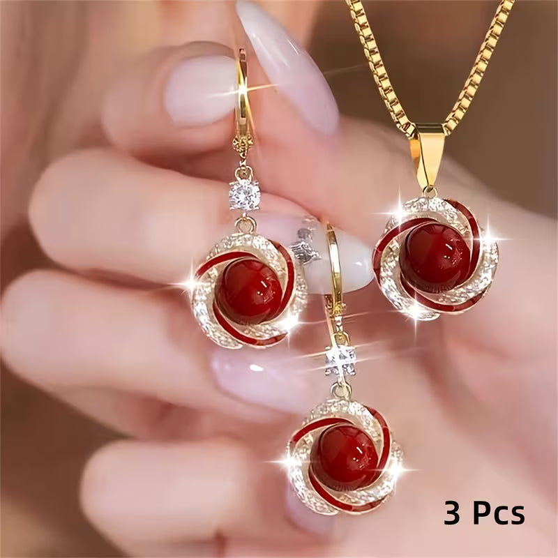 3 Parça Şık Kolye + Küpe Takımı, Parti Anısı Takıları, Zarif ve Yaratıcı Tasarım,