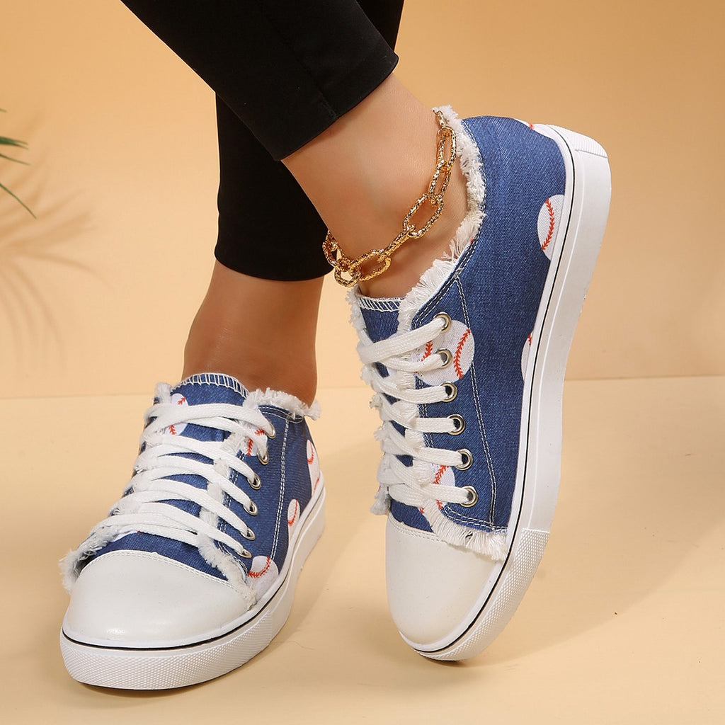 Chaussures plates décontractées en toile à lacets floraux imprimés, mocassins pour femmes, chaussures de marche