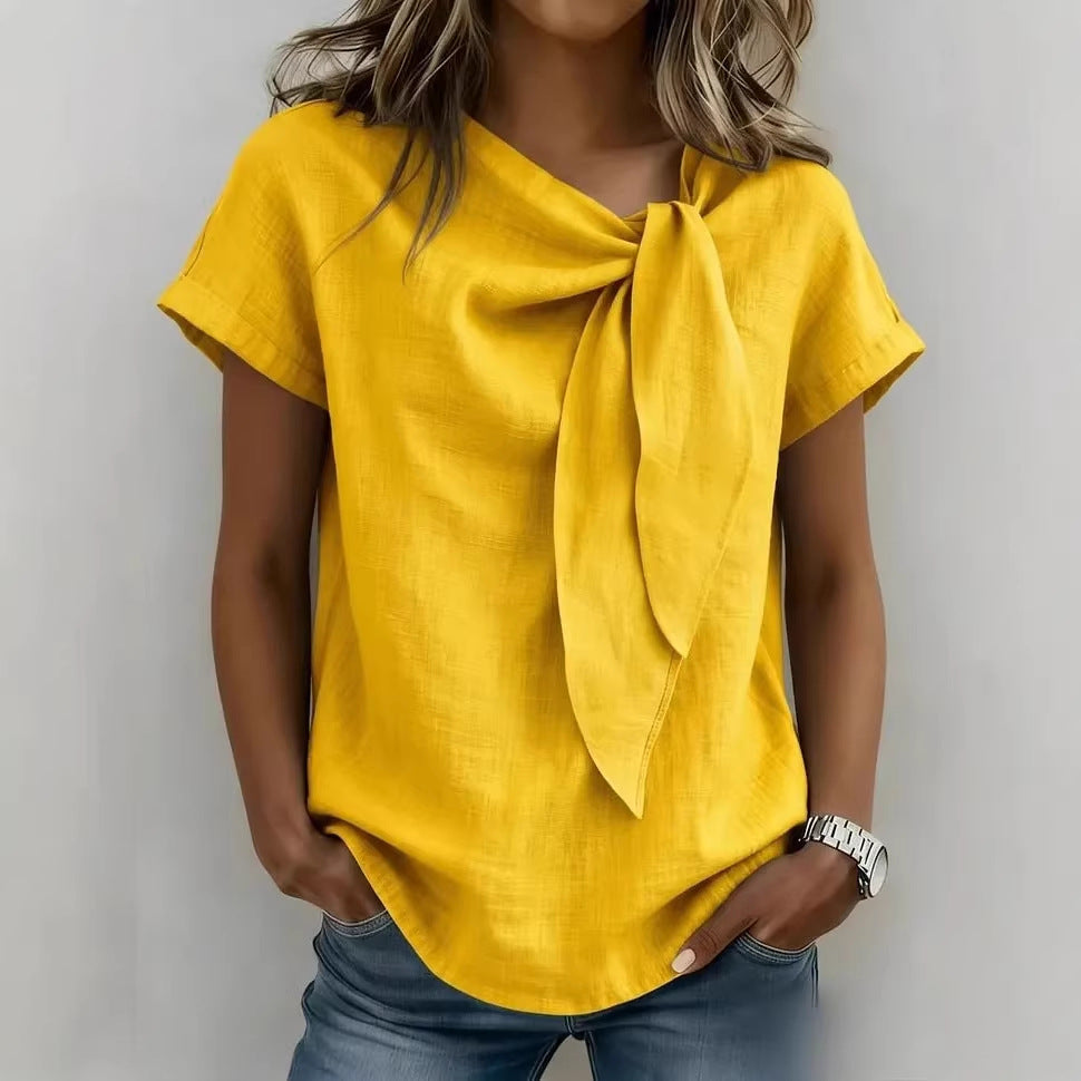 T-shirt décontracté d'été à manches courtes pour femmes - Haut léger en mélange de coton pour tous les jours