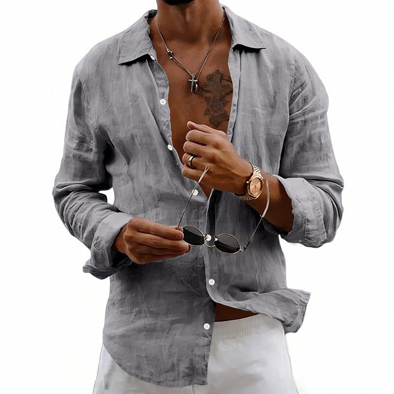 Lockere Strickjacke mit Reverskragen Vielseitiges Leinen-Langarmhemd