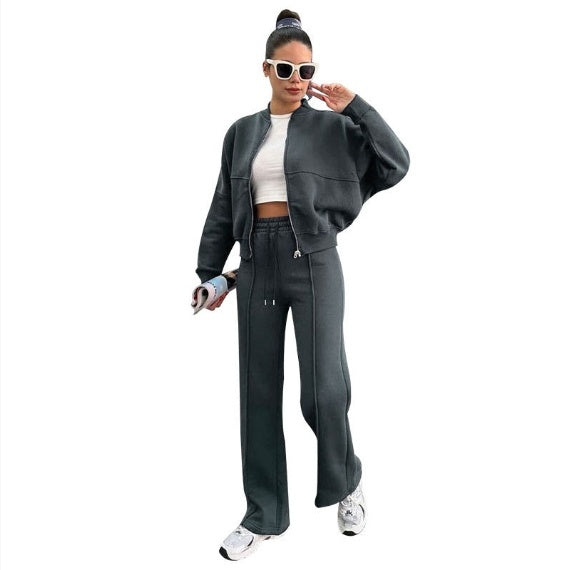 Ensemble de survêtement pour femme, veste zippée et pantalon large, deux pièces