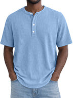 Short-Sleeve Waffle-Weave Henry Collar T-Shirt