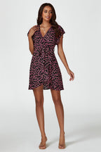 Floral Print Wrap Top Dress In Black