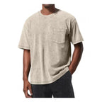 Retro Washed Pocket 3D Digital Print All-Match Crew Neck Short-Sleeve T-Shirt