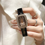 Damen Rhombus Quartz Uhr - Wassertropfen Diamant, Lederarmband, Paar