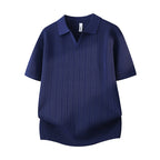 Slim-fit Lapel Solid-color Casual Thin Half-sleeve Mens