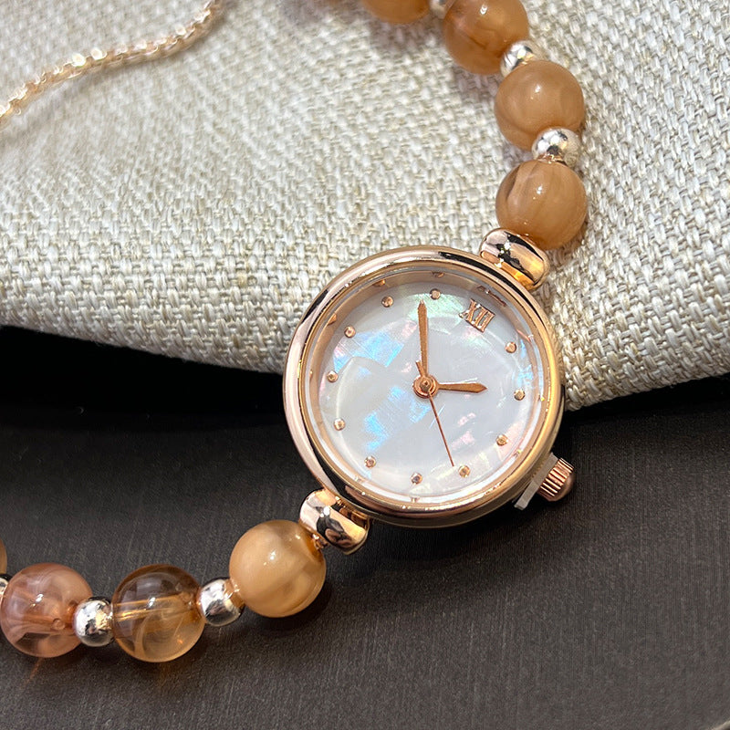 Perlenarmband Damen Quarzuhr Nischen-Leucht-Luxus-Design mit kleinem Zifferblatt und ausziehbarem, verstellbarem Band