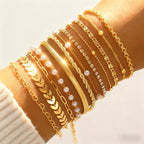 Goldene Perlen- und Zirkonia-Armband-Set für Damen – 2 Stück
