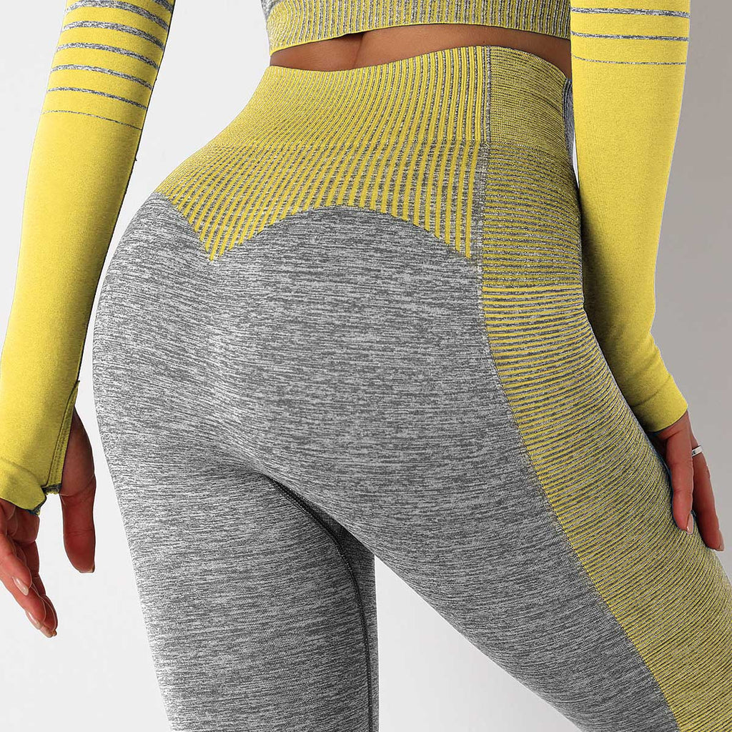 Pantalon de yoga et de fitness en tricot rayé sans couture