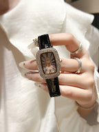 Damen Rhombus Quartz Uhr - Wassertropfen Diamant, Lederarmband, Paar