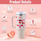 40 oz Becher mit Griff und Strohhalm, isoliert, auslaufsicher, Vakuum-Kaffeetasse aus Edelstahl mit Deckel, konischer Becher, Geschenke für Valentinsliebhaber, geeignet für Auto, Fitnessstudio, Büro, Reisen