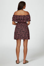 Floral Print Bardot Frill Mini Dress In Black