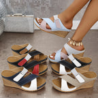 Velcro Color Matching Platform Wedge Slippers Women