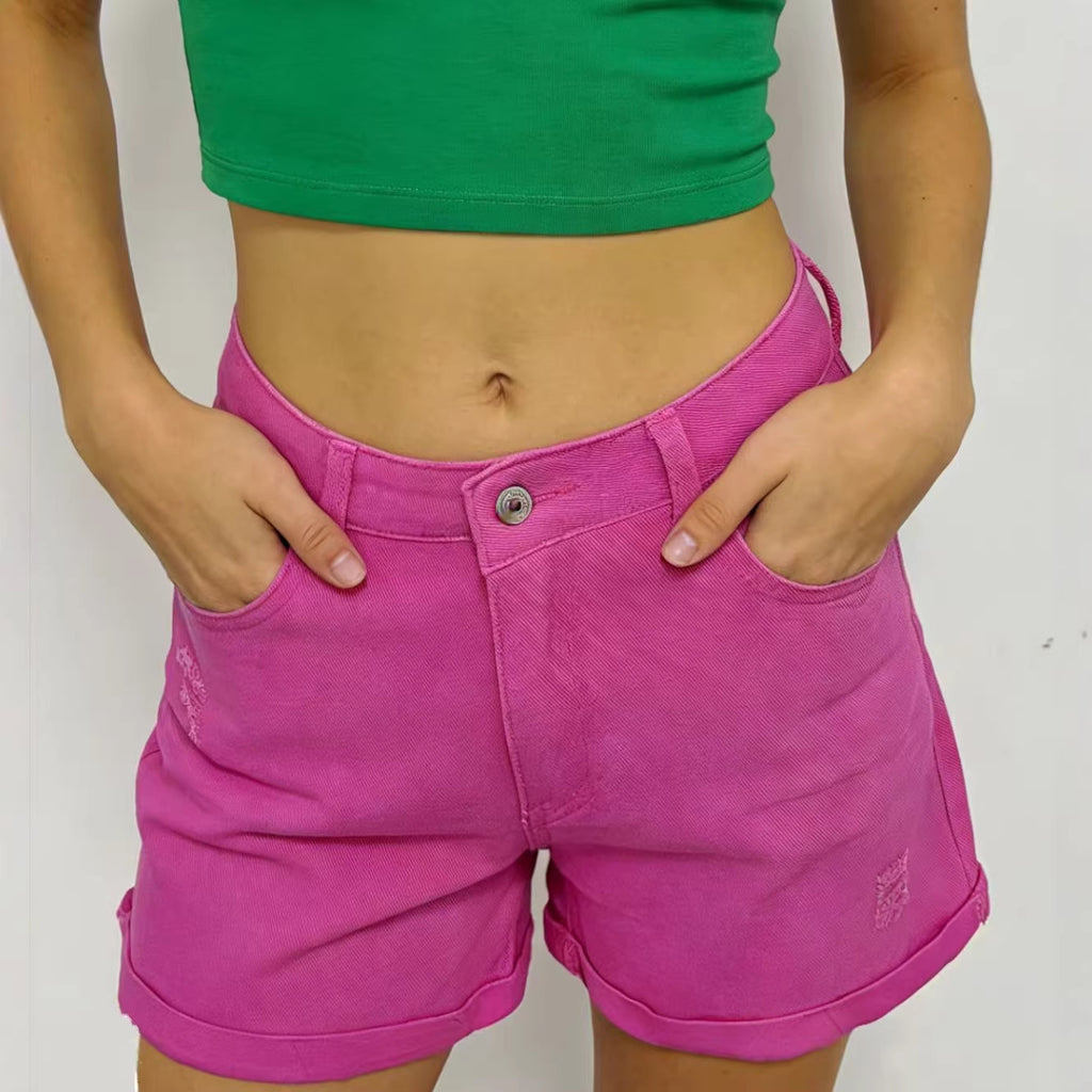 Short en jean décontracté pour femme, style rétro et usé