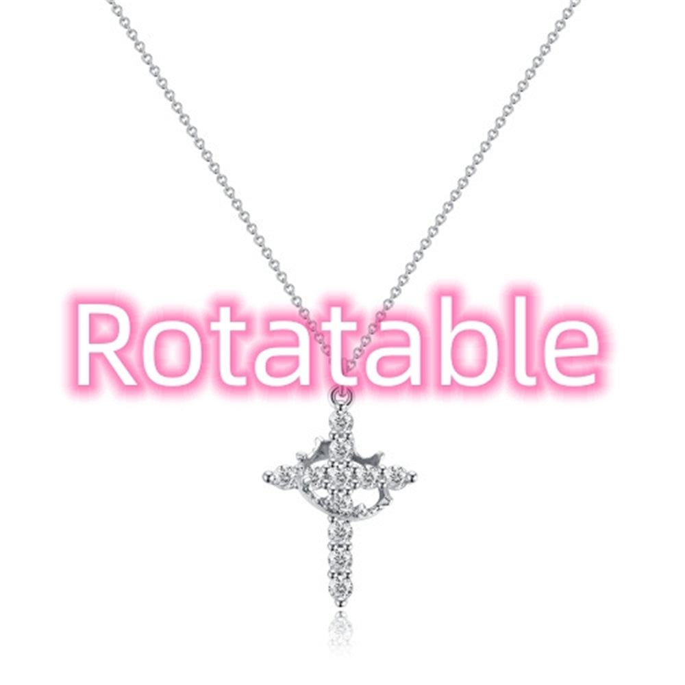 Collier rotatif couronne en croix serti de faux diamants