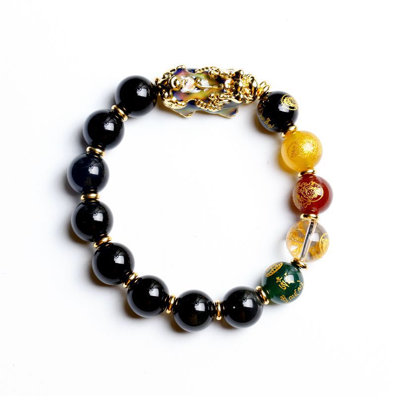 Armband aus natürlichem Obsidian für Herren, Fünf-Wege-Gott des Reichtums