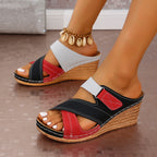 Velcro Color Matching Platform Wedge Slippers Women