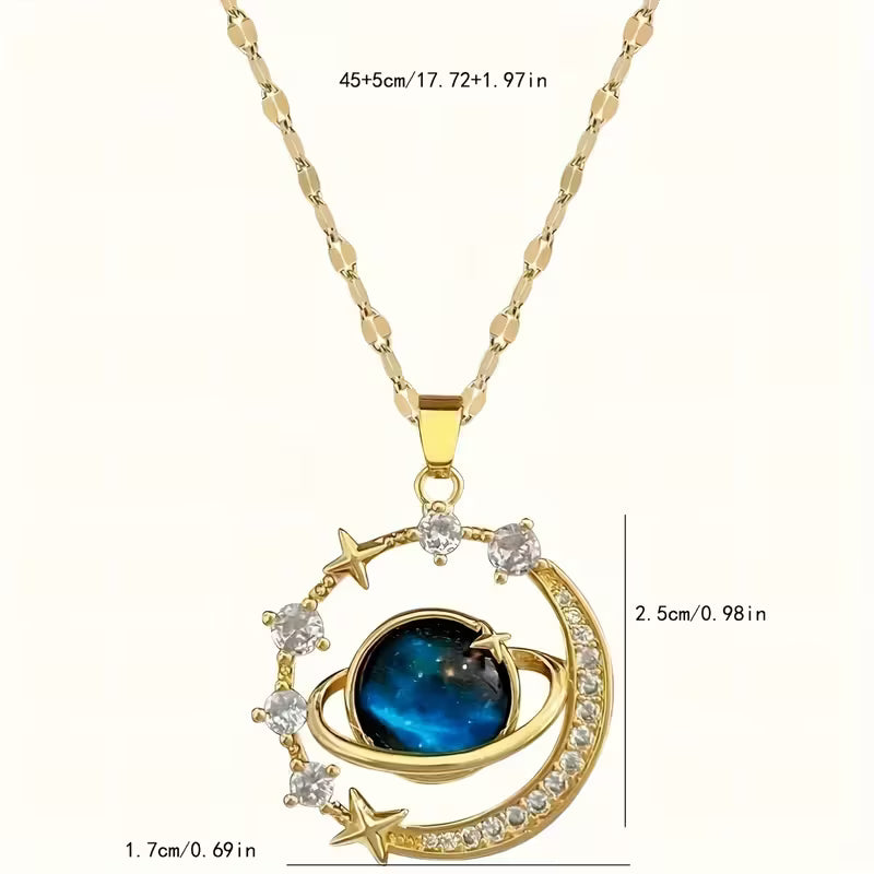 Unisex-Halskettenset mit Weltraum-Mond-Design, Edelstahl 304