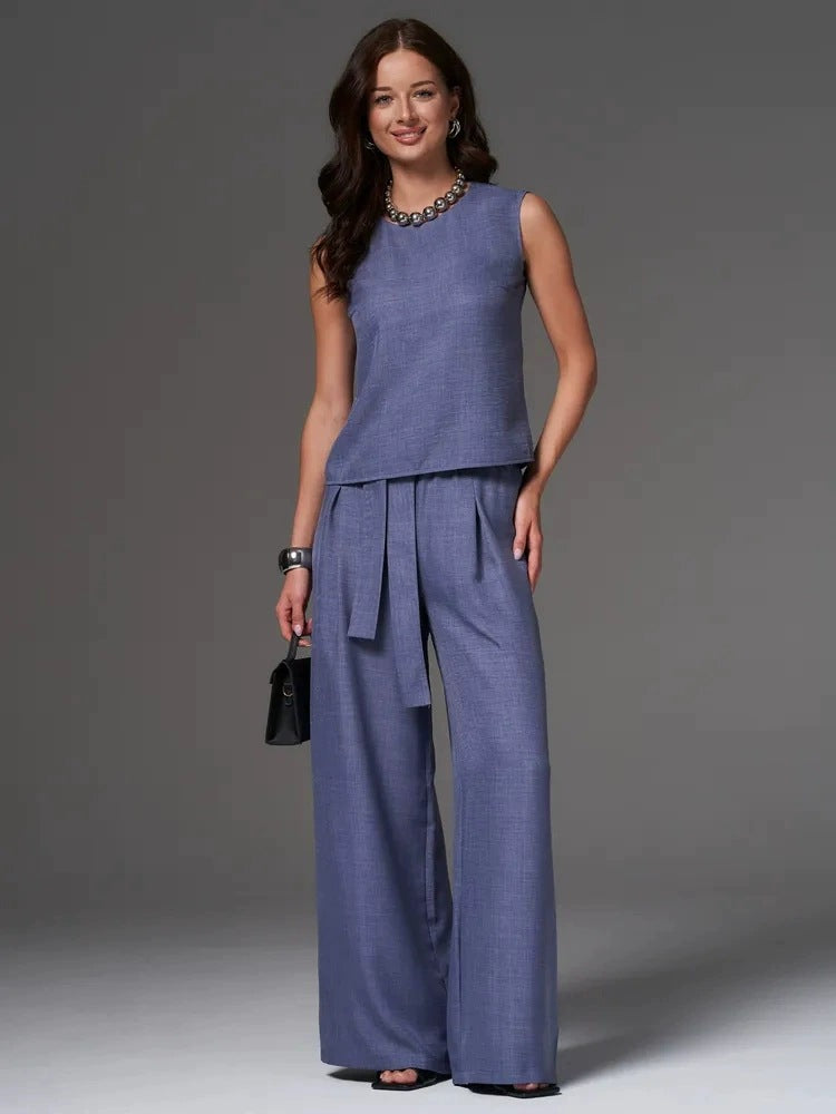 Ensemble pantalon ample décontracté sans manches pour femme