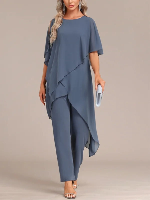 Ensemble deux pièces asymétrique et pantalon à épaules dénudées pour femme